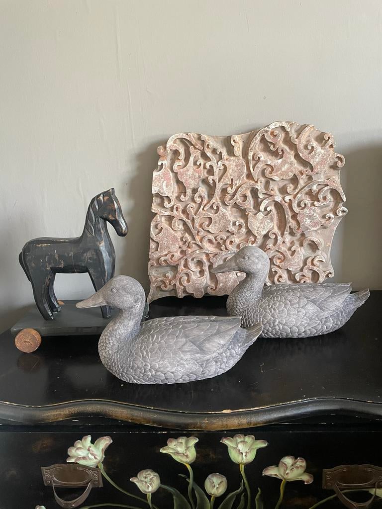 Decoratieve eenden en houten paard, Ophalen of Verzenden