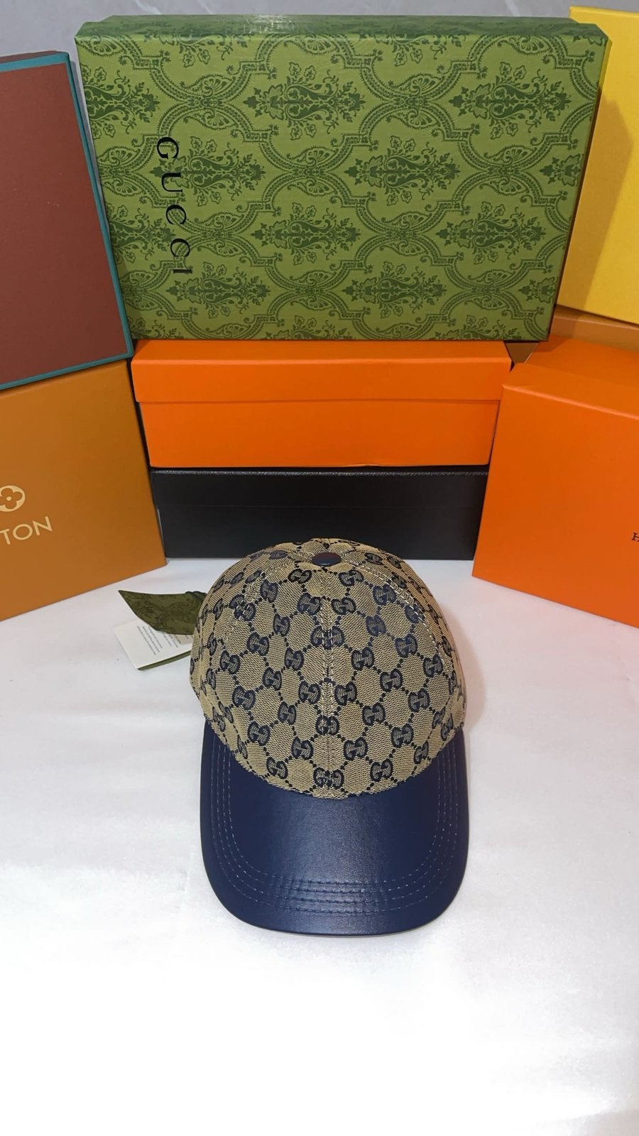 Blauwe Gucci pet met kaartje en doos, Ophalen of Verzenden, Nieuw, One size fits all, Pet