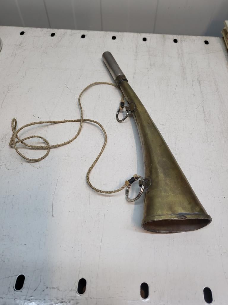 Vintage Koperen Jachthoorn met Touw - Decoratief, Ophalen of Verzenden, Koper