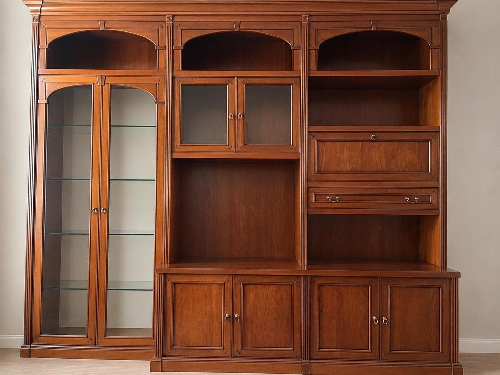 Massief houten klassiek wandmeubel – zeer mooie staat, Huis en Inrichting, Kasten | Wandmeubels, Ophalen, Glas, 250 tot 300 cm