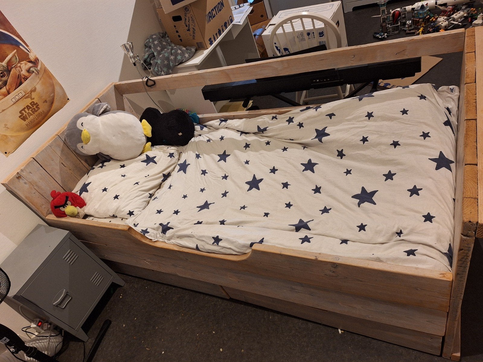 Robuust steigerhouten bed met lades - 214x97x90 cm, Ophalen, Eenpersoons, Steigerhout, 90 cm