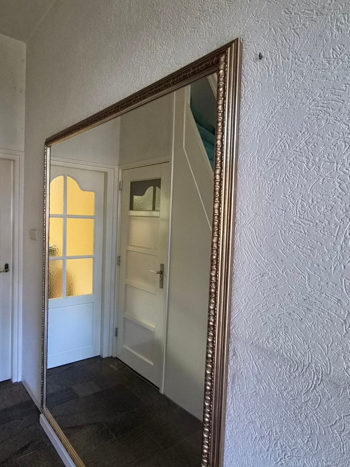 Grote spiegel met gouden/zilveren lijst, Huis en Inrichting, Ophalen, 200 cm of meer, 125 cm of meer, Zo goed als nieuw