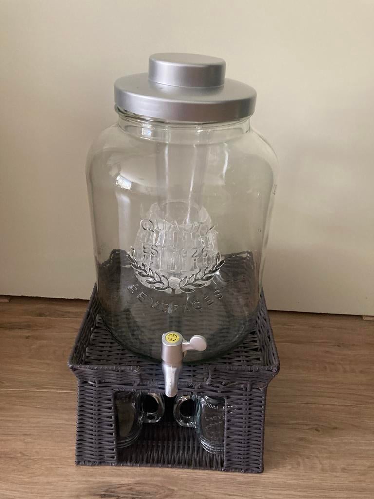 Glazen drank dispenser 5 liter met kraantje, Huis en Inrichting, Keuken | Keukenbenodigdheden, Overige typen, Ophalen, Zo goed als nieuw