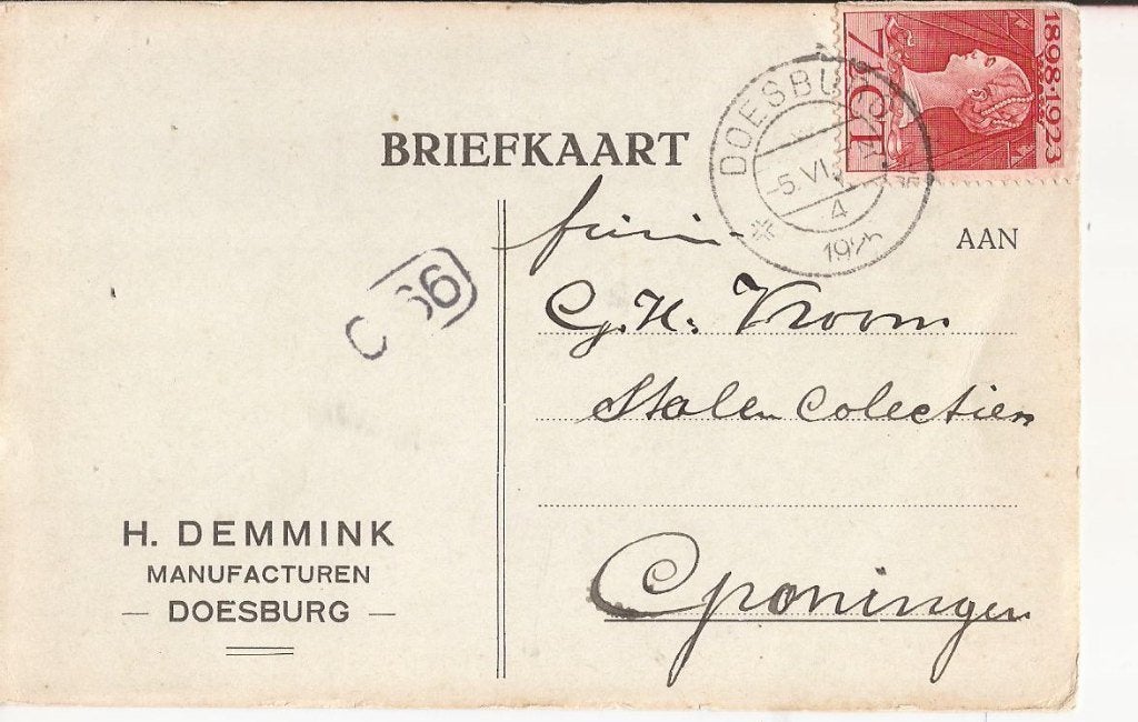 DOESBURG 19255 H. DEMMINK Manufacturen, Ophalen of Verzenden, Voor 1920, Gelopen, Gelderland