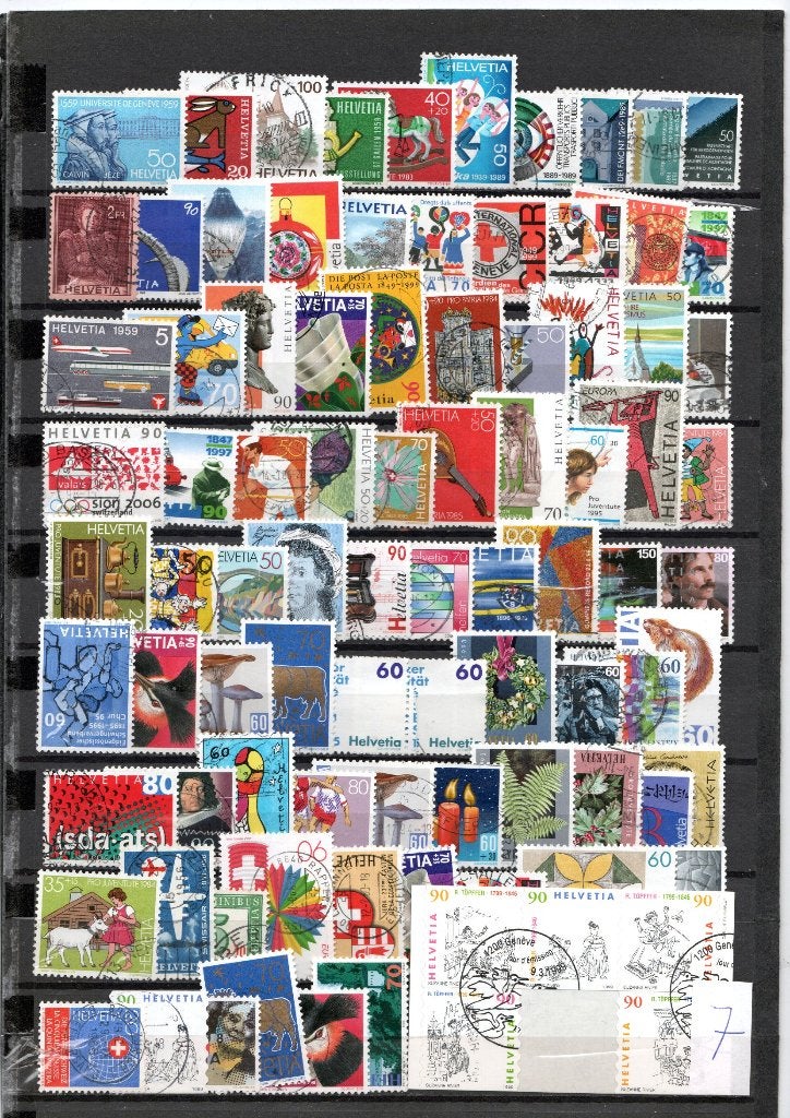 90 zegels Zwitserland blad 7, Ophalen of Verzenden, Gestempeld