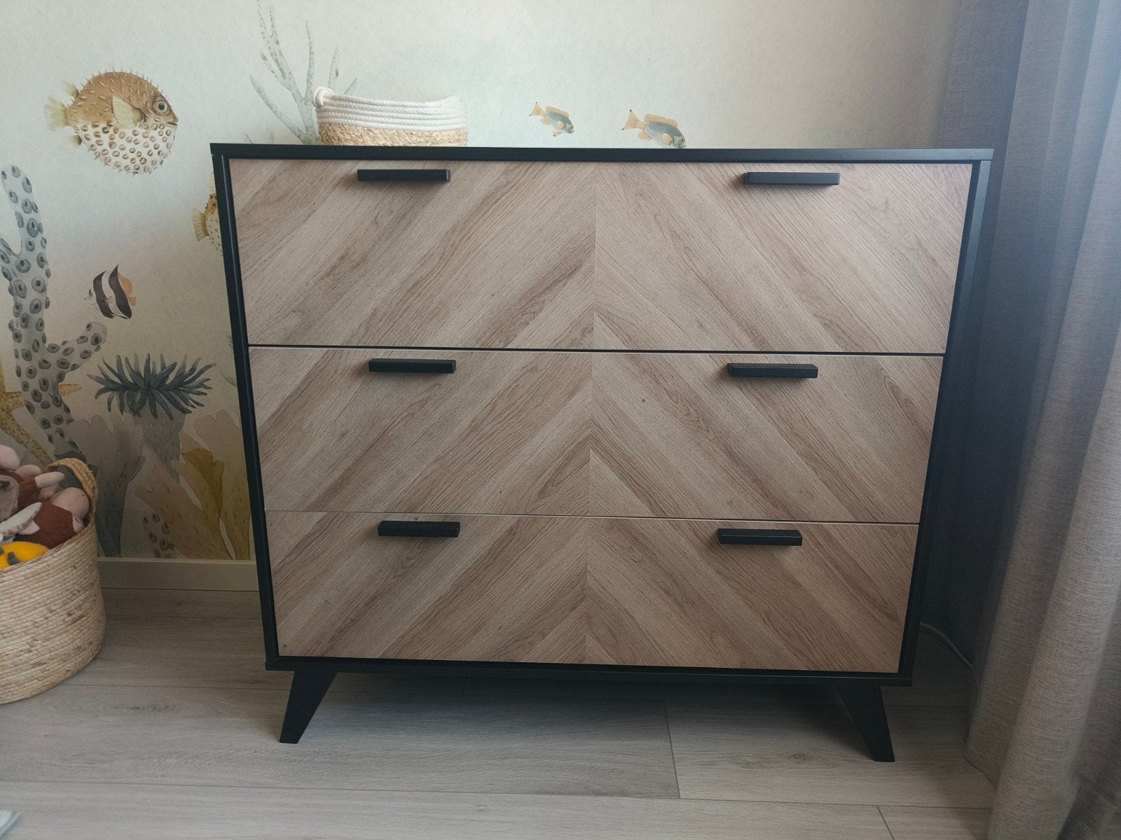 Interbaby Commode met 3 lades - Zwart/Hout, Ophalen, 50 tot 70 cm, 100 cm of meer, Zo goed als nieuw