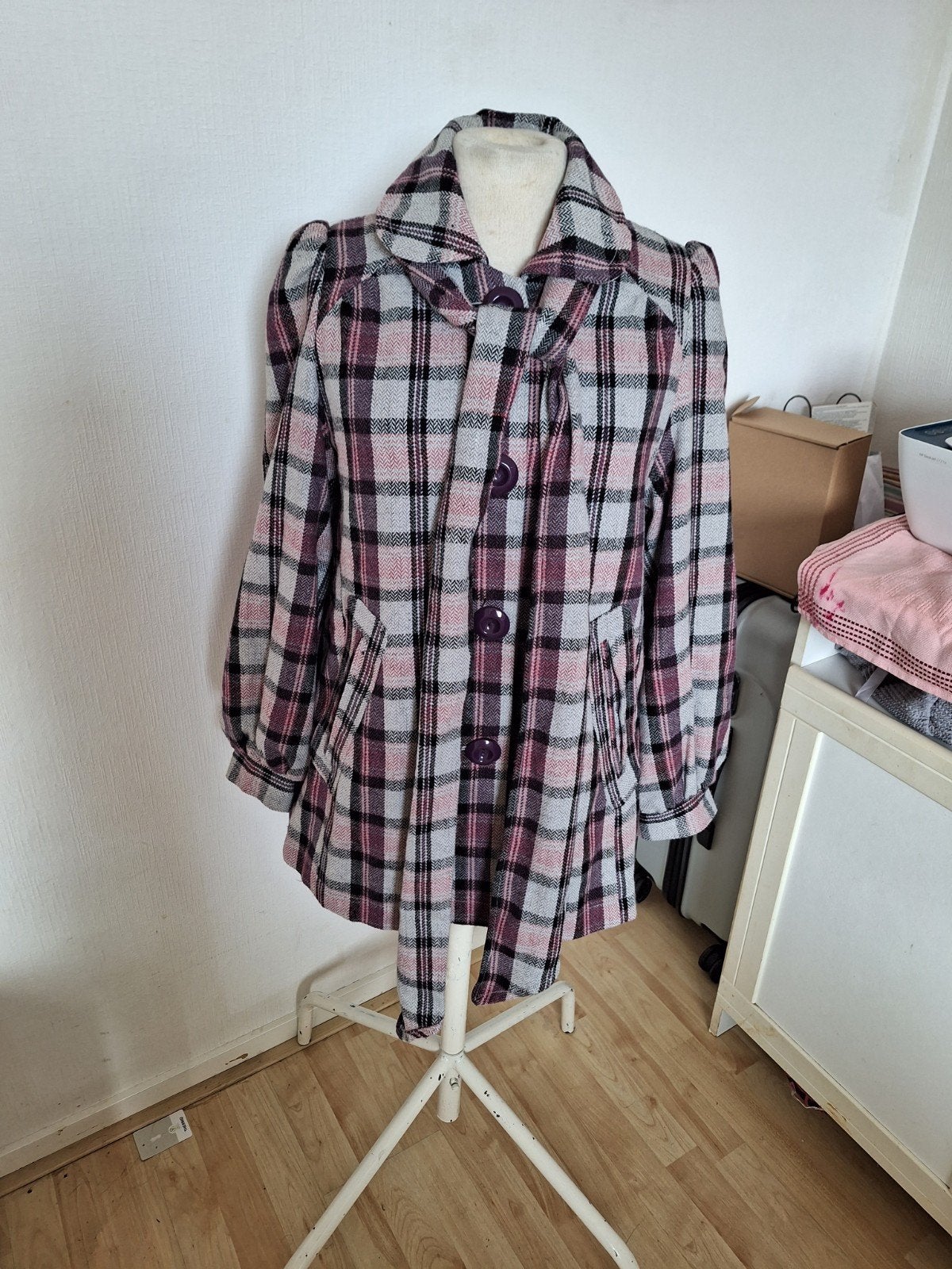 Atmosphere geruite jas maat 38/40 (M), Kleding | Dames, Maat 38/40 (M), Atmosphere, Paars, Ophalen of Verzenden