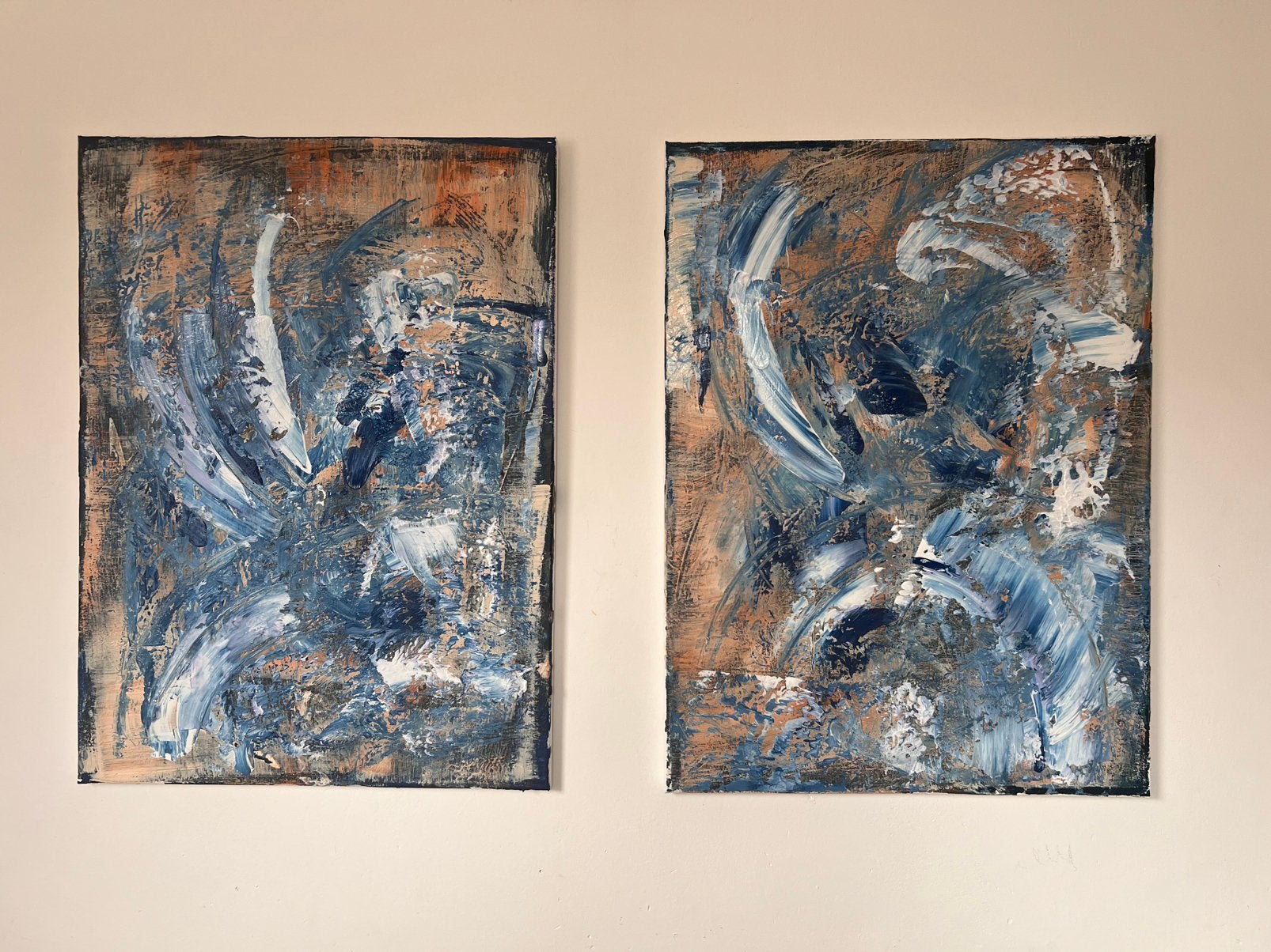Abstract 2 luik schilderijen 55x75, Ophalen of Verzenden