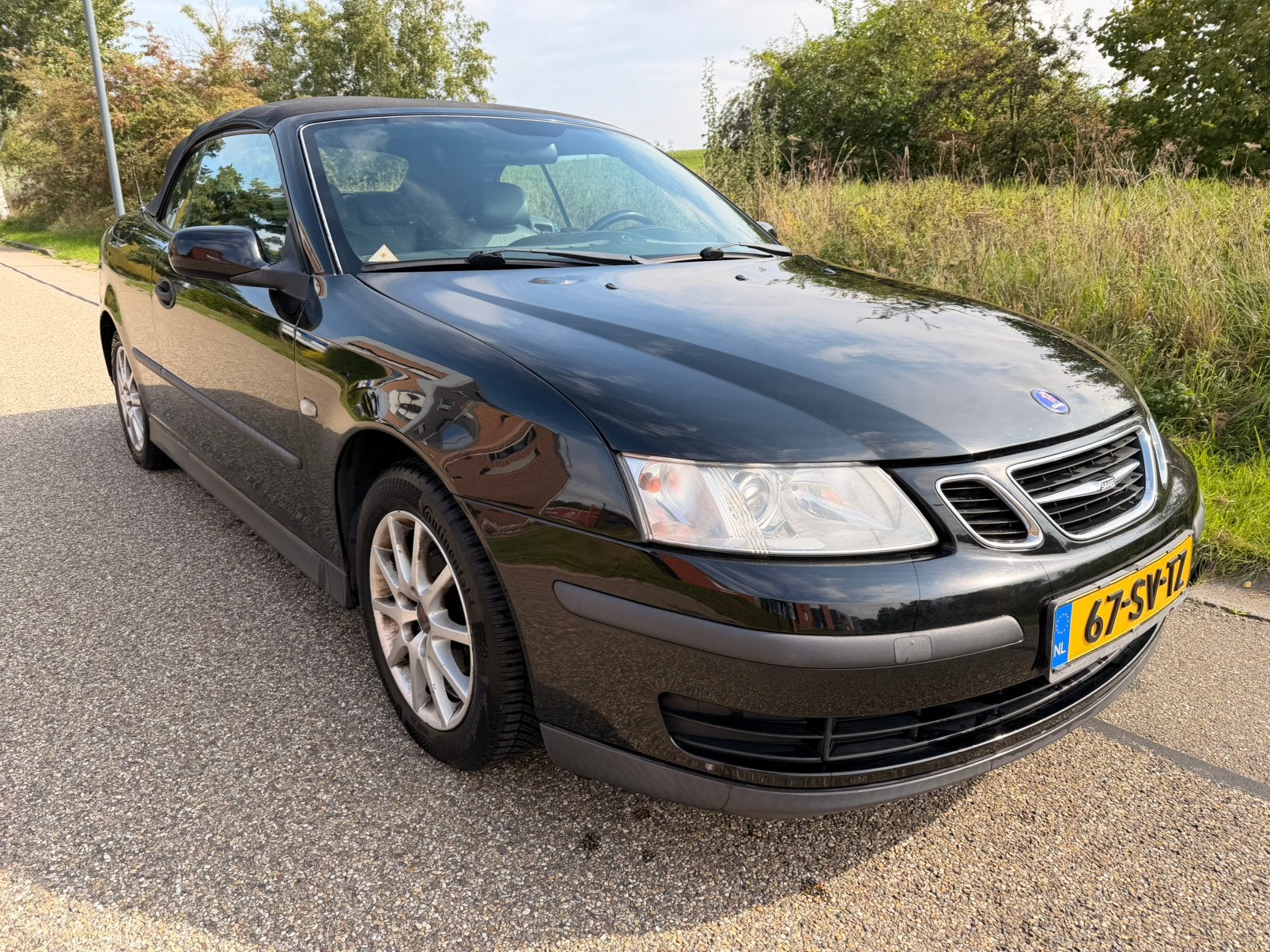 Saab 9-3 1.8 T Cabrio 2004 Zwart, Auto's, Voorwielaandrijving, 4 cilinders, Cabriolet, 4 stoelen