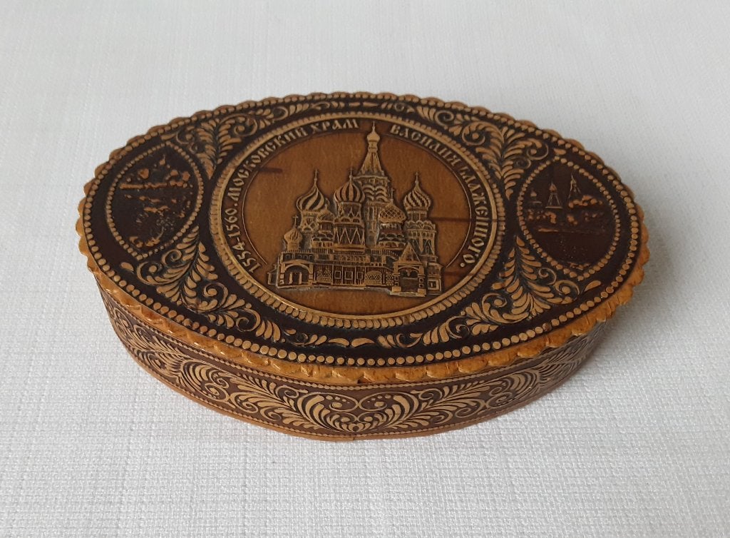 berkenschors sieraden doos met red square, moscow, Verzenden