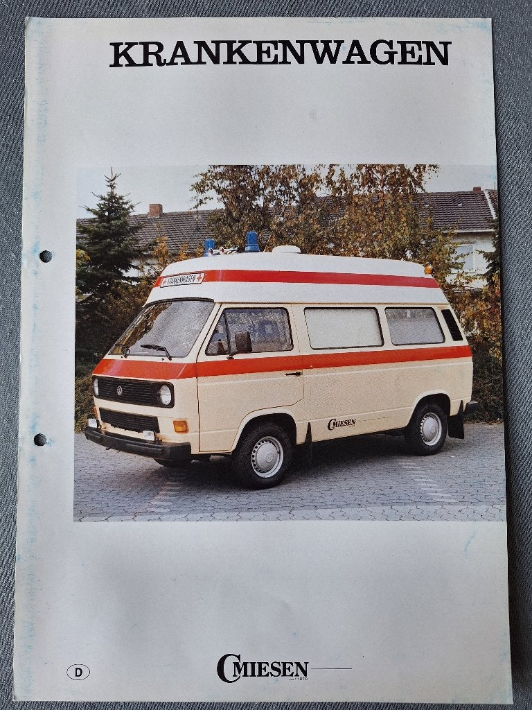 Brochure VW Transporter - C.Miesen Krankenwagen - 1985 DE, Verzenden, Gelezen, Volkswagen