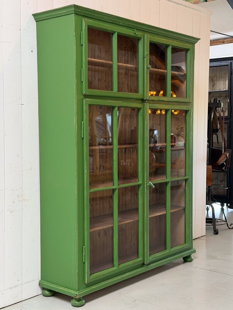 Houten kast, Groene kast, Vintage kast, Vitrinekast, Ophalen of Verzenden