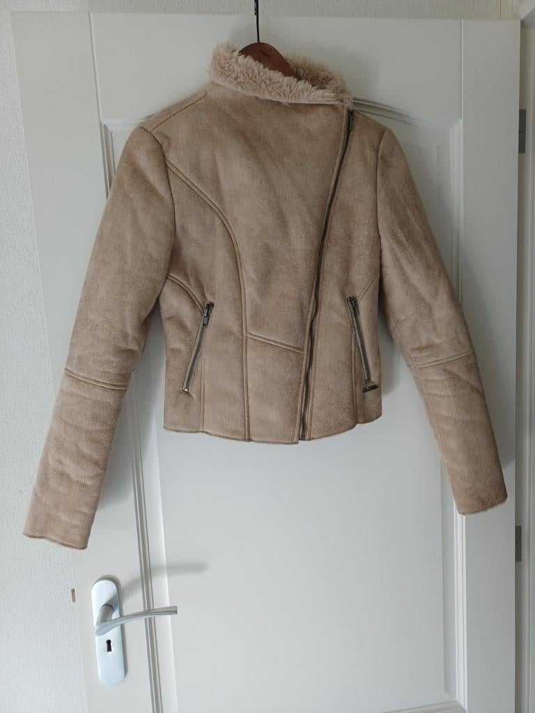 Mooie beige bikerjack met teddy voering, Kleding | Dames, Jassen | Winter, Maat 38/40 (M), Beige, Ophalen of Verzenden, Onbekend