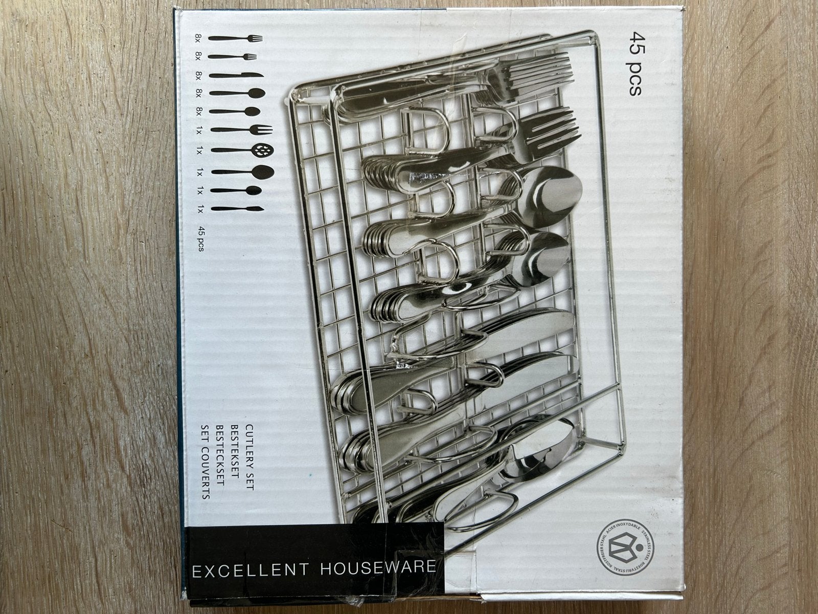 Excellent Houseware Bestekset 45-delig RVS met houder, Bestekset, Overige typen, Ophalen of Verzenden, Zo goed als nieuw