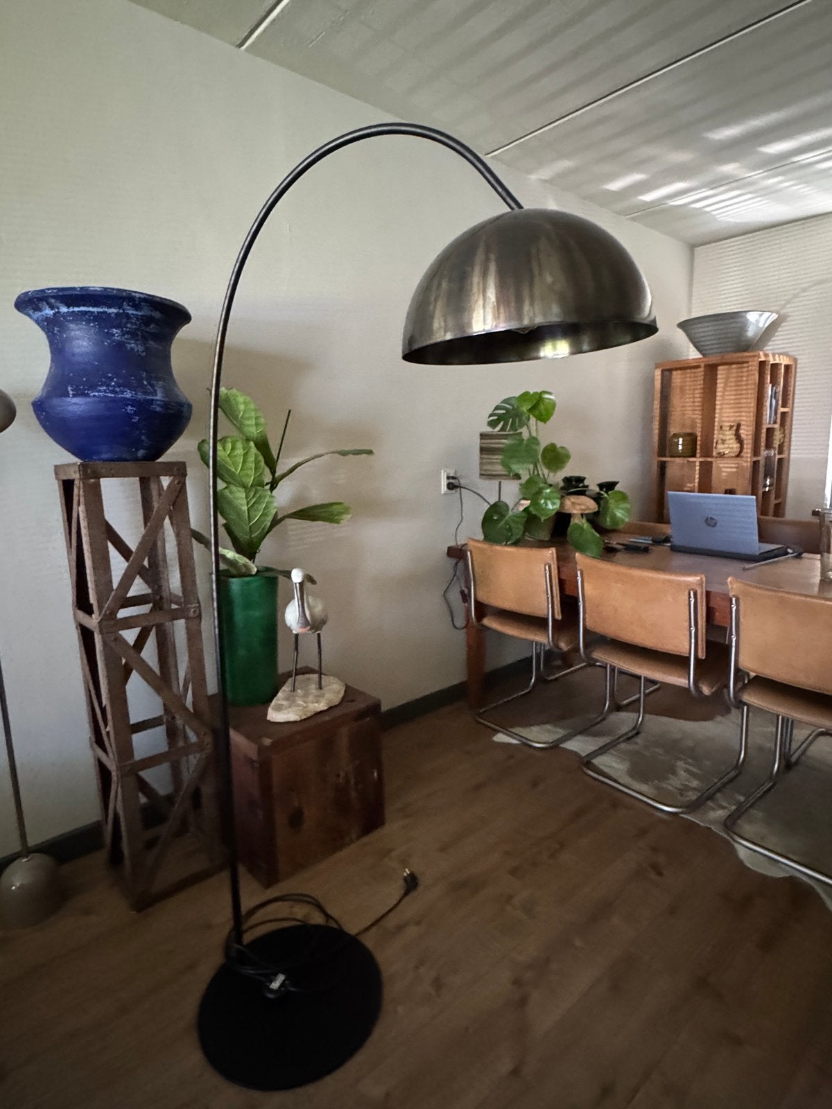 Grote Booglamp met Koepelvormige Kap - Zwart/Brons, Ophalen, Gebruikt, Metaal, 200 cm of meer