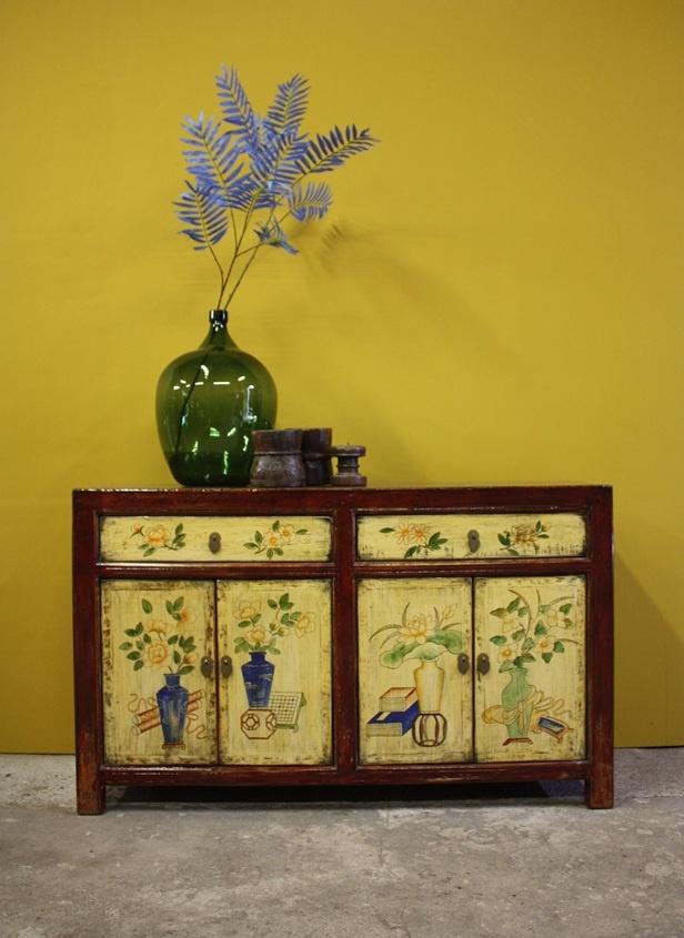 Chinees Oud Houten Dressoir Kleurrijk Meubel Landelijke Kast, Met deur(en), Nieuw, Ophalen of Verzenden, Minder dan 150 cm