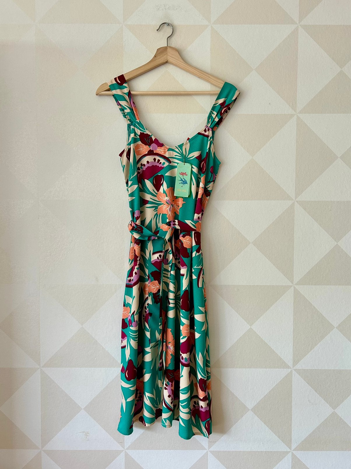 King Louie Lenny Dress jurk bloem groen XS/34 NIEUW, Nieuw, Ophalen of Verzenden, Knielengte, Maat 34 (XS) of kleiner
