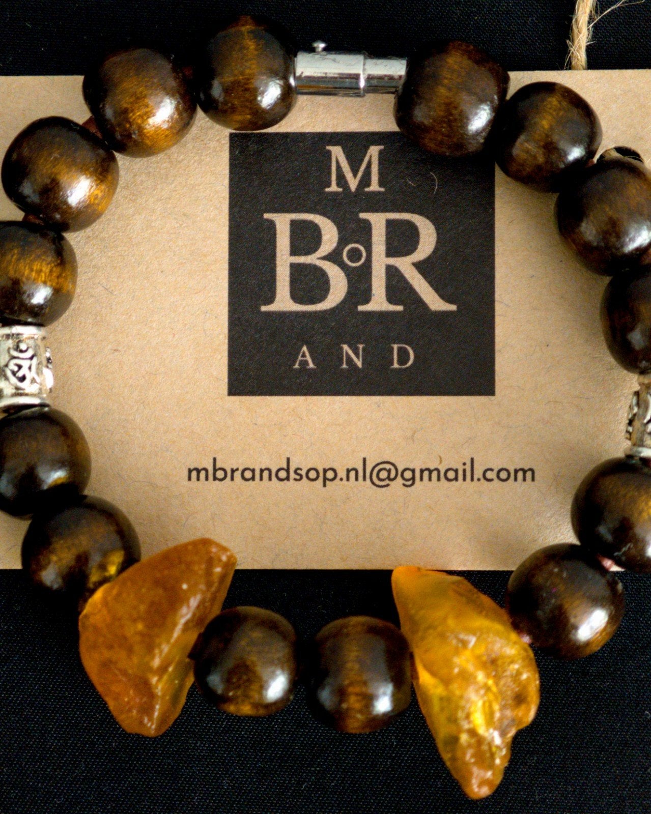 MBRAND Barnsteen & Houten Kralen Armband & Ketting Set, Ophalen of Verzenden, Nieuw, Bruin, Overige materialen