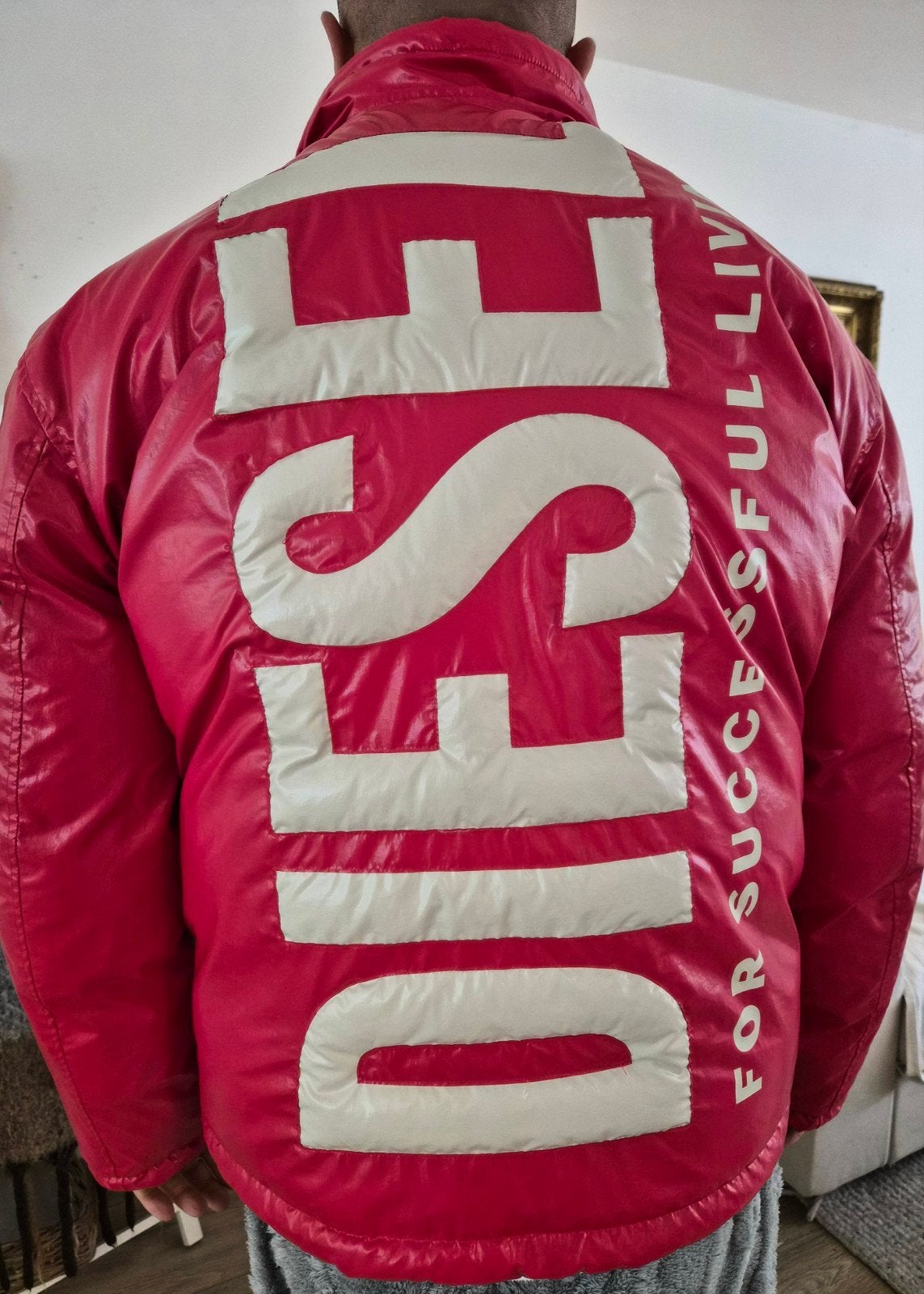 Diesel Omkeerbare Puffer Jas - Rood/Beige - Maat L, Maat 52/54 (L), Diesel, Meerkleurig, Ophalen of Verzenden