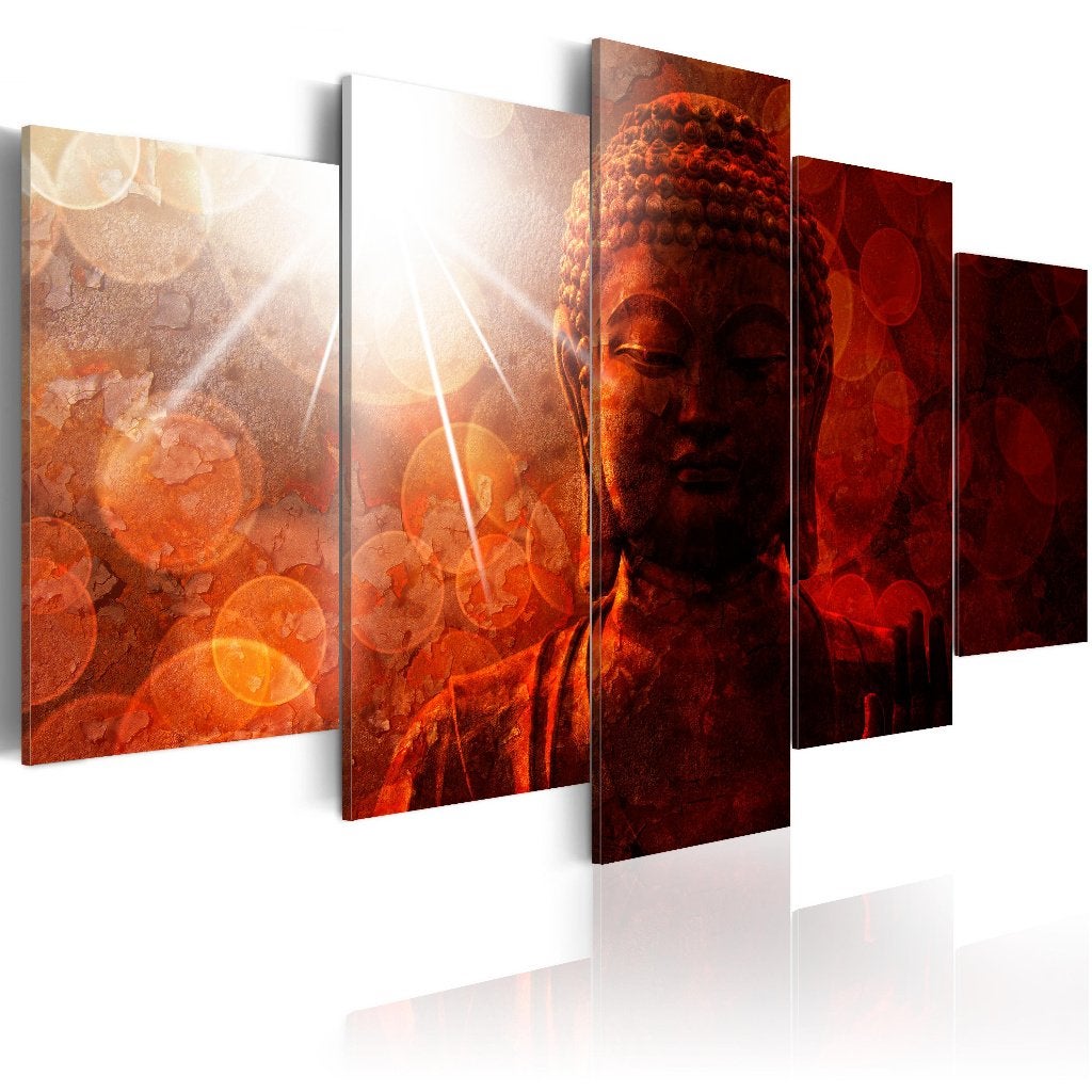 584 Buddha Boedha 5 Luik Canvas Schilderij 200x100cm 2 maten, Ophalen of Verzenden, Nieuw, 125 cm of meer, Schilderij