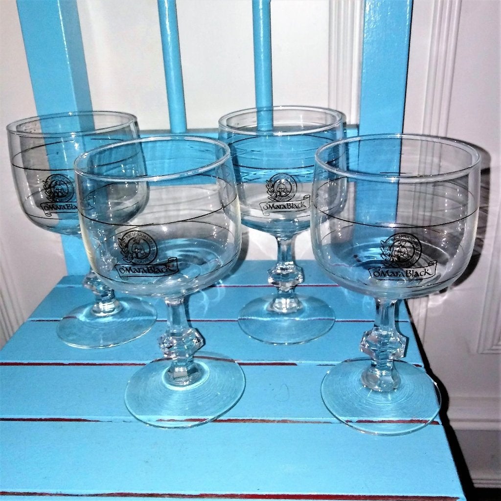 Irish Coffee glazen Douwe Egberts goud diamantvoet set van 4, Huis en Inrichting, Ophalen, Glas of Glazen, Gebruikt, Glas