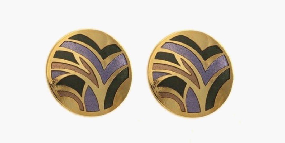Vintage Oorbellen Goudkleurig met Abstract Patroon, Overige materialen, Ophalen of Verzenden, Zo goed als nieuw, Knopjes of Stekers