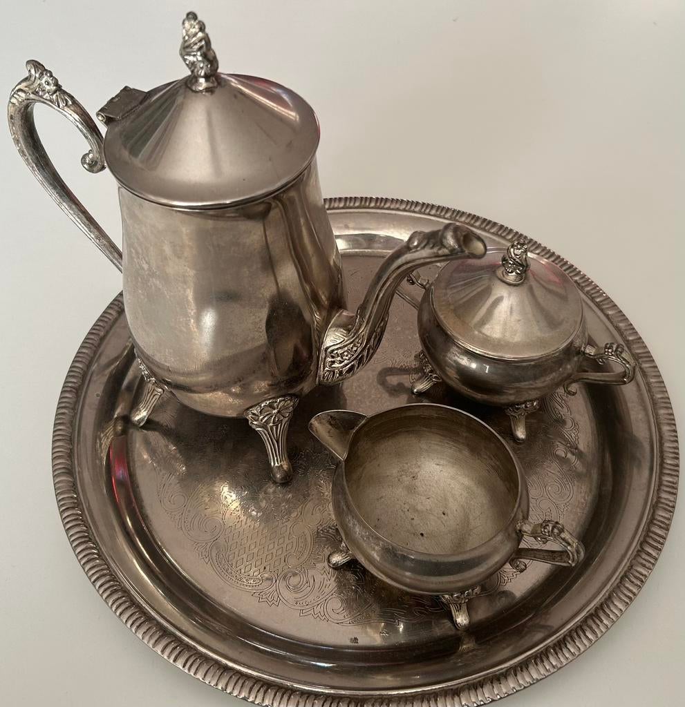 Oud verzilverd koffie stel, Ophalen of Verzenden