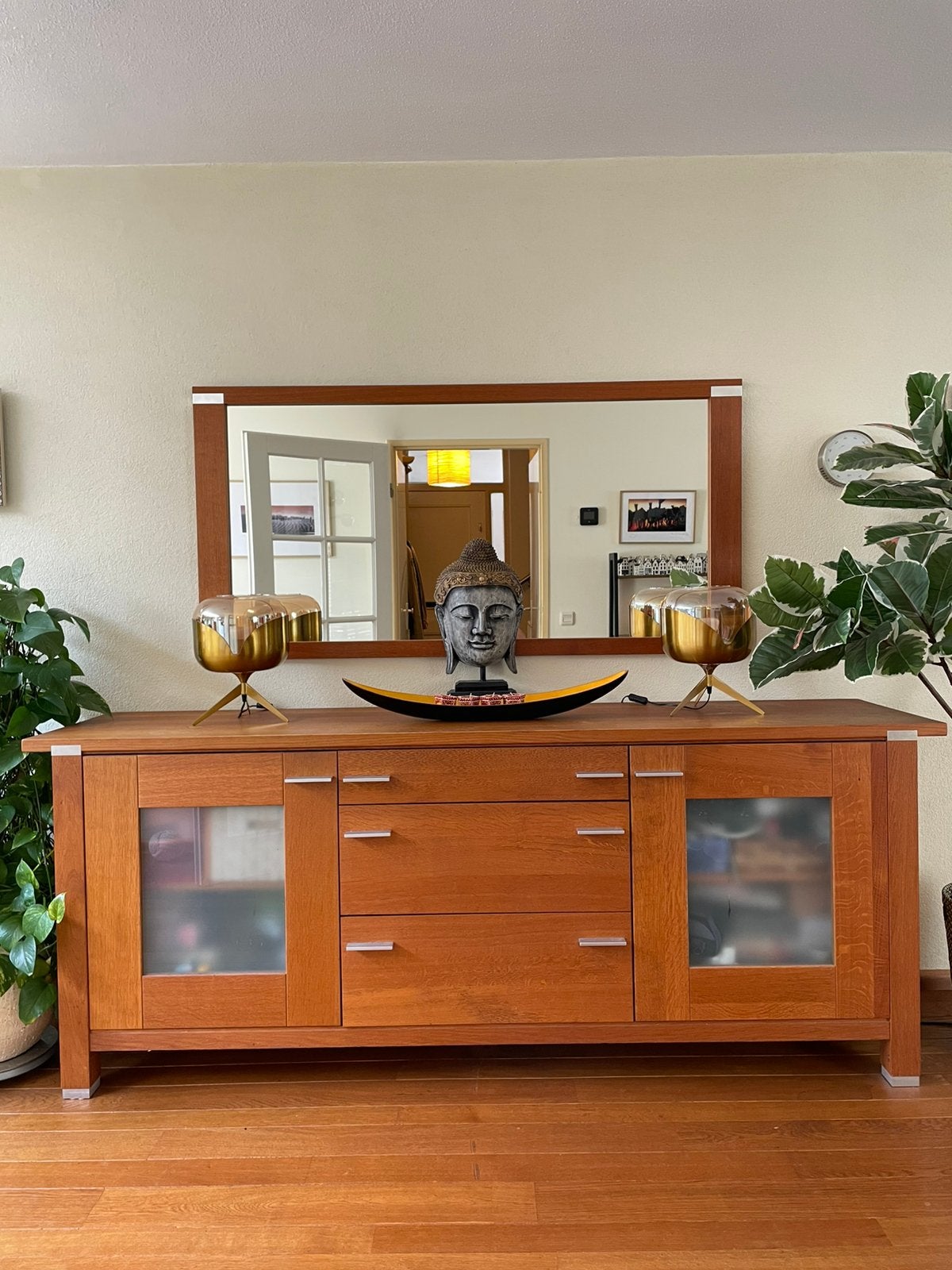 Dressoir met spiegel, Ophalen, Gebruikt, Met deur(en), Eikenhout
