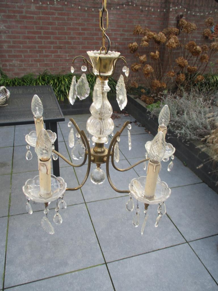 oude brocante kroonluchter  met glazen pegels, Ophalen