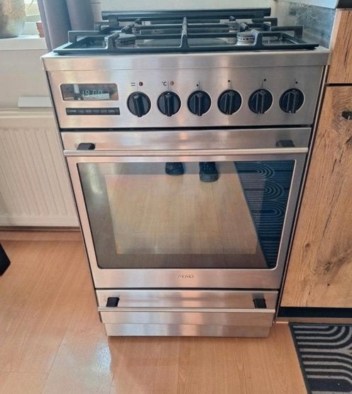 Atag RVS gasfornuis met electrische oven, Ophalen, Gebruikt, Hete lucht, 4 kookzones