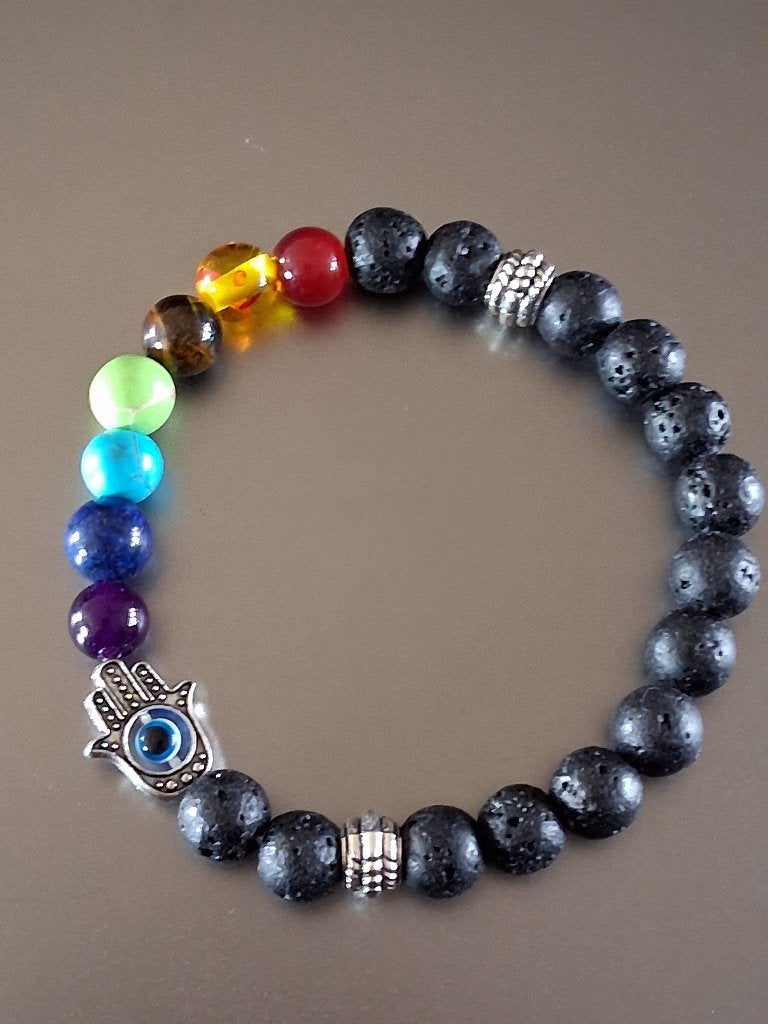 armband chakra hamsa lavasteen, Ophalen of Verzenden, Nieuw, Overige materialen, Met bedels of kralen