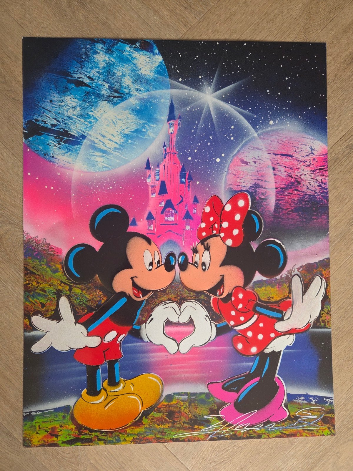 Handgemaakt schilderij Disneyland Parijs Mickey Minnie, Ophalen of Verzenden
