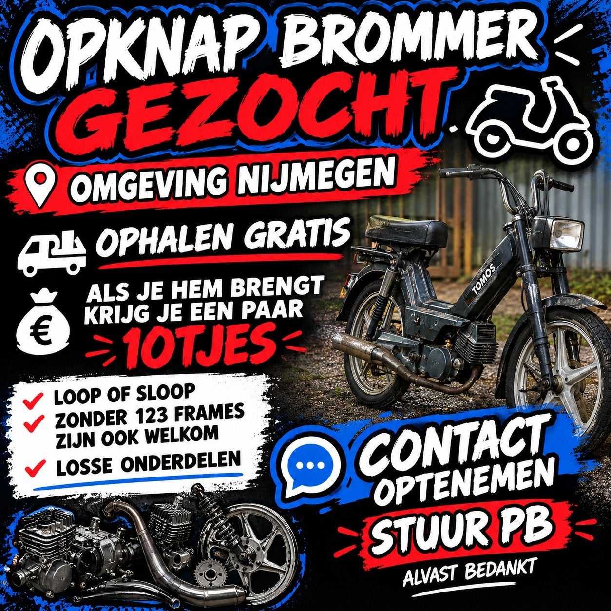 Opknap brommer, scooter, quad, crosser, scootmobiel gezocht, Fietsen en Brommers, Ophalen, Gebruikt