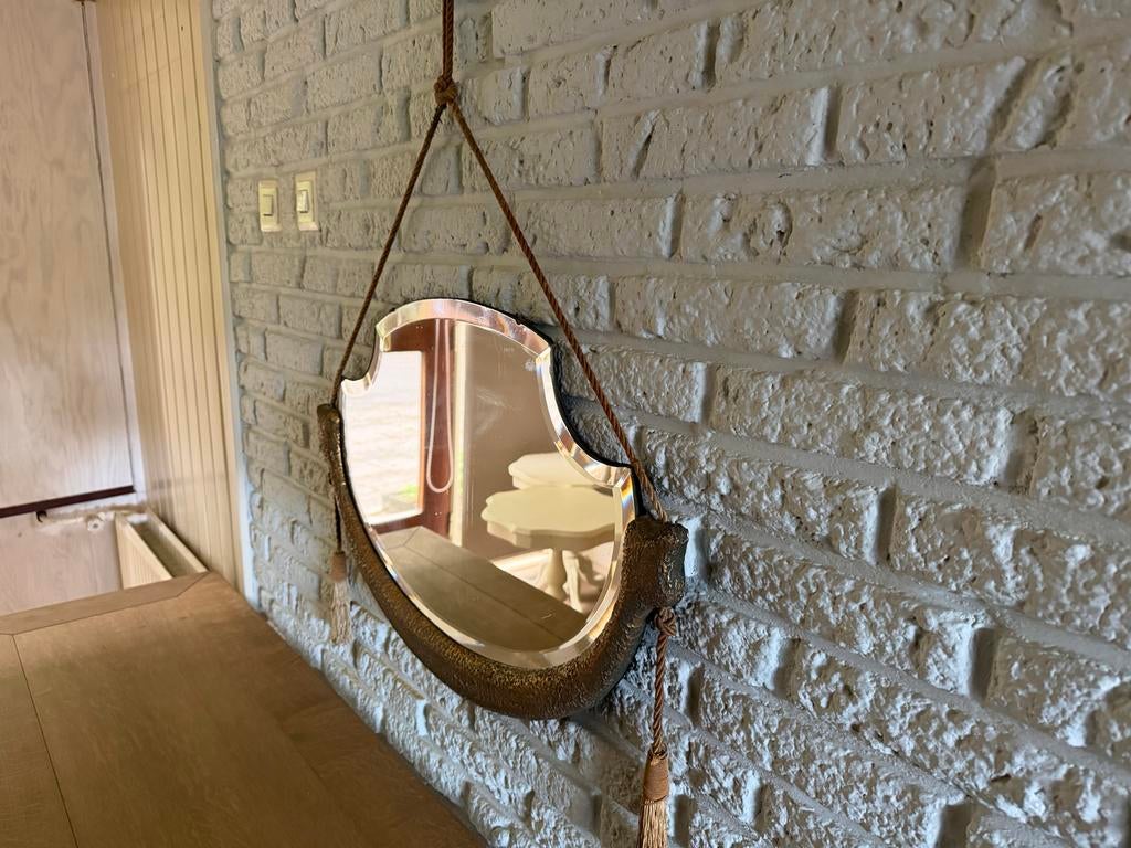 Oude originele Art Deco spiegel - goud gepatineerd, Antiek en Kunst, Antiek | Spiegels, Ophalen, Overige vormen, 50 tot 100 cm