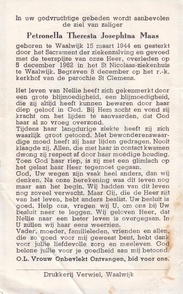 Maas Petronella 1944 Waalwijk 1962, Ophalen of Verzenden