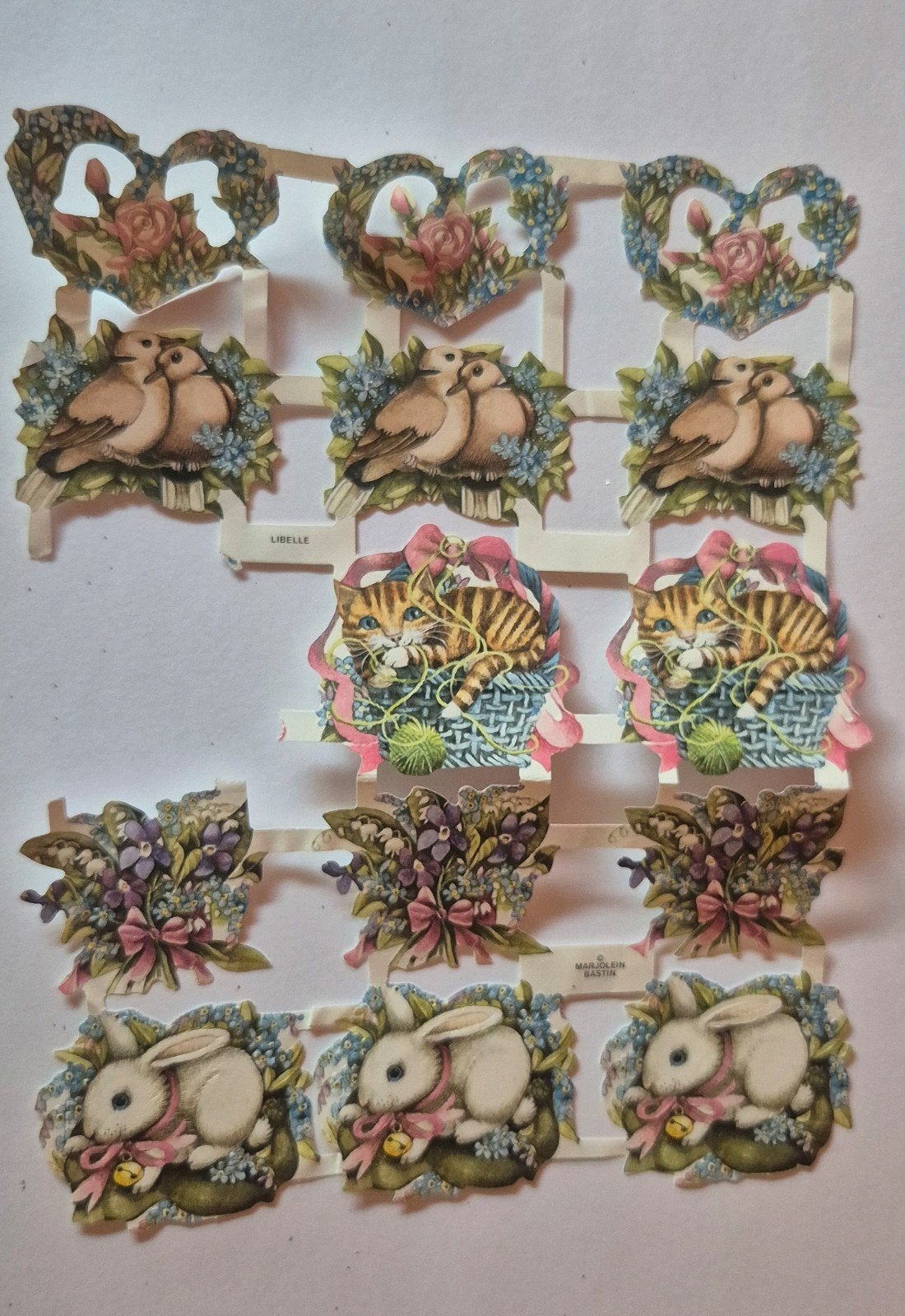 Vintage Poëzie Plaatjes - Konijntjes, Katjes en Bloemen, Verzamelen, Poesieplaatjes, Ophalen of Verzenden