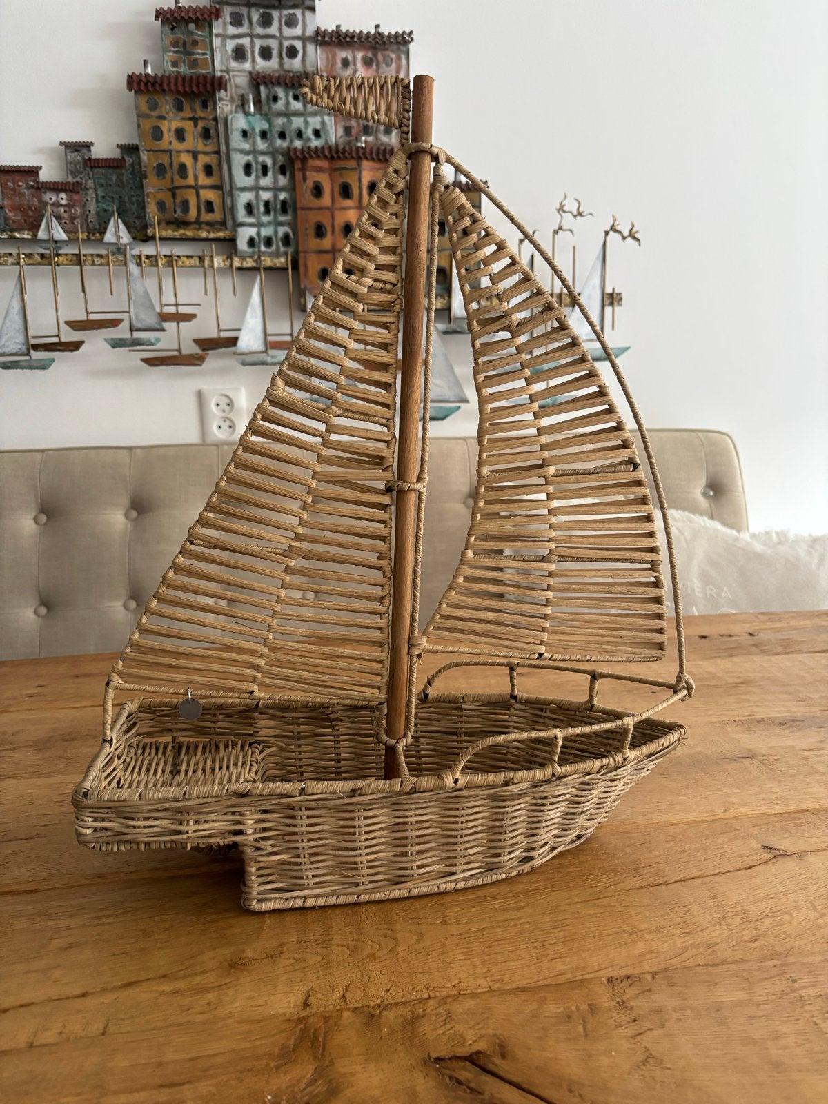 Riviera Maison Rustig Rattan Zeilboot Decoratie, Ophalen, Natuurlijk materiaal, Bruin, Landelijk