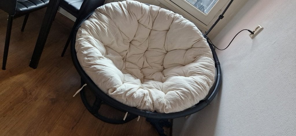 Loungestoel Papasan zwart wit, Ophalen, Eenpersoons, 75 tot 100 cm, Zo goed als nieuw