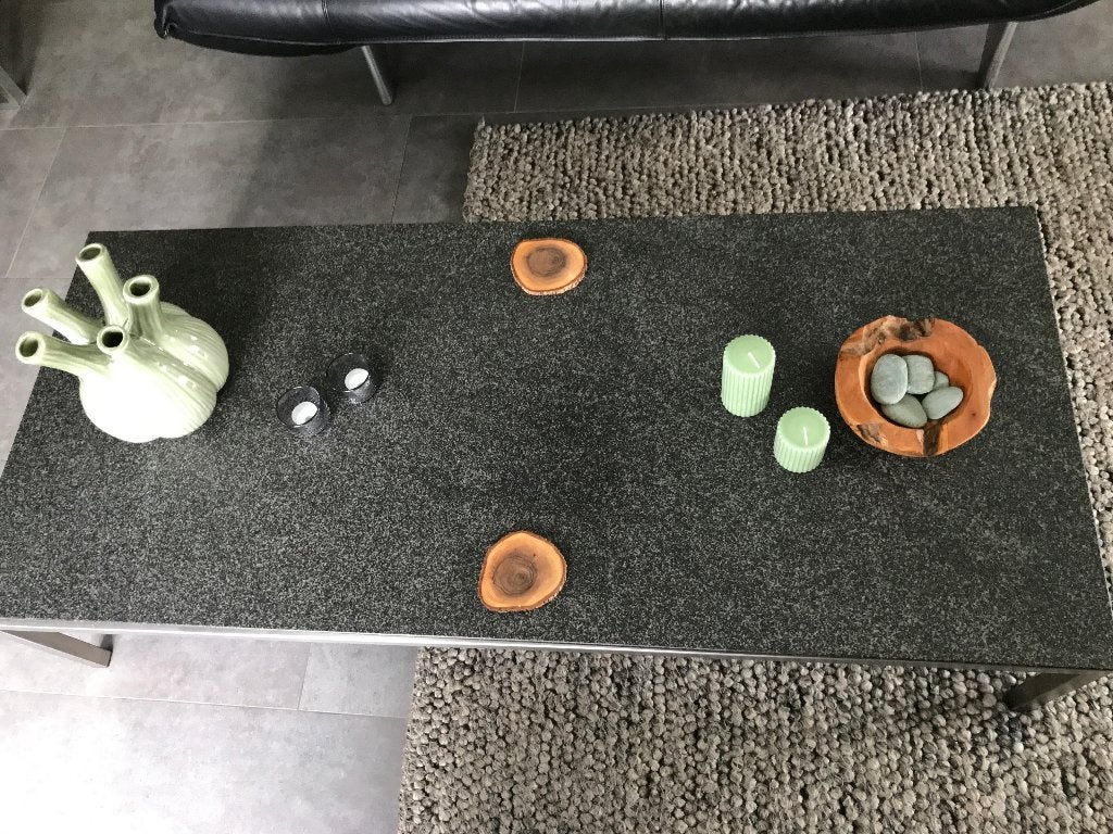 Design salontafel gevlamd Belgisch hardsteen, Ophalen, 100 tot 150 cm, Nieuw, 50 tot 100 cm