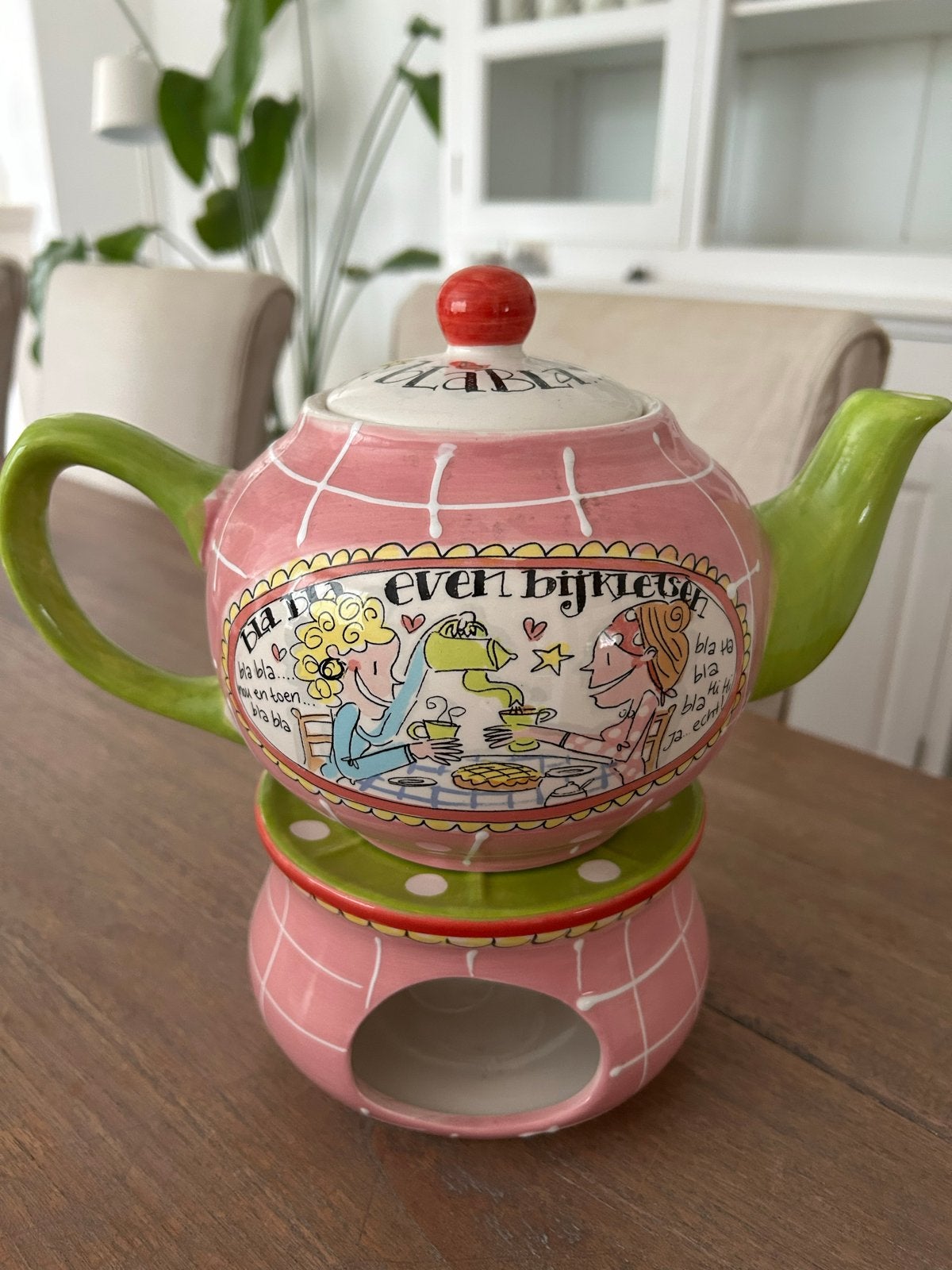 Blond Amsterdam theepot met theelichtje, Huis en Inrichting, Gebruikt, Ophalen of Verzenden, Roze, Steen/keramiek