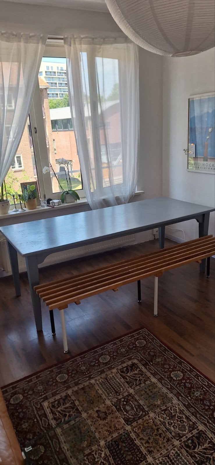 Grijsblauwe eettafel, Ophalen, 200 cm of meer, 50 tot 100 cm, Zo goed als nieuw