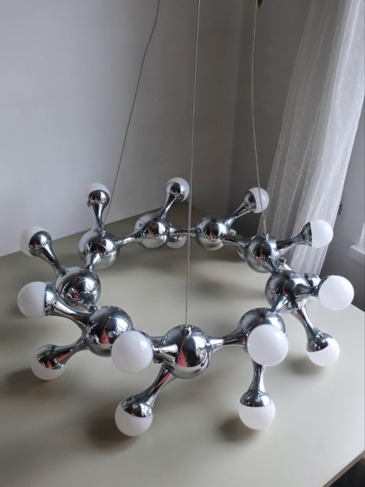 Chromen Space Age Hanglamp - ø 58 cm, 18 Lichtbronnen, Gebruikt, Overige fittingen, Ophalen of Verzenden, Metaal