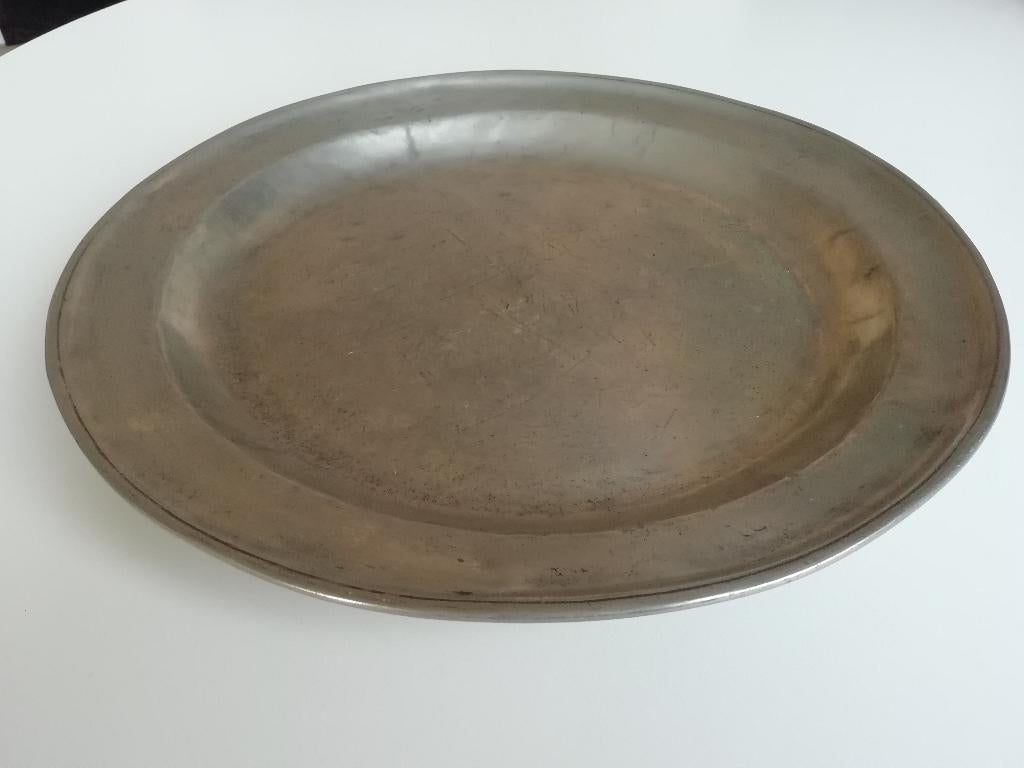 Grote tinnen schaal, gemerkt, Antiek en Kunst, Antiek | Tin, Ophalen