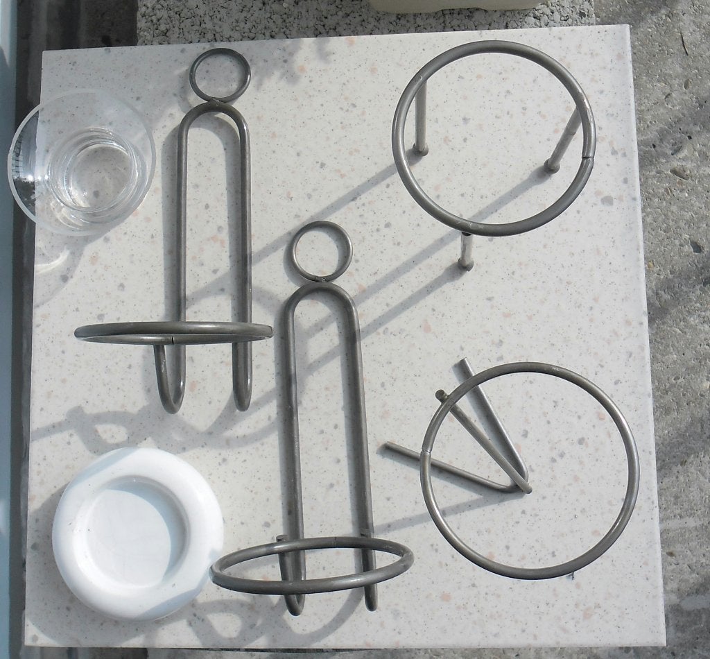 standaard voor waxinelichten glas, hout, ijzer, brocante, Ophalen of Verzenden, Zo goed als nieuw, Metaal, Grijs