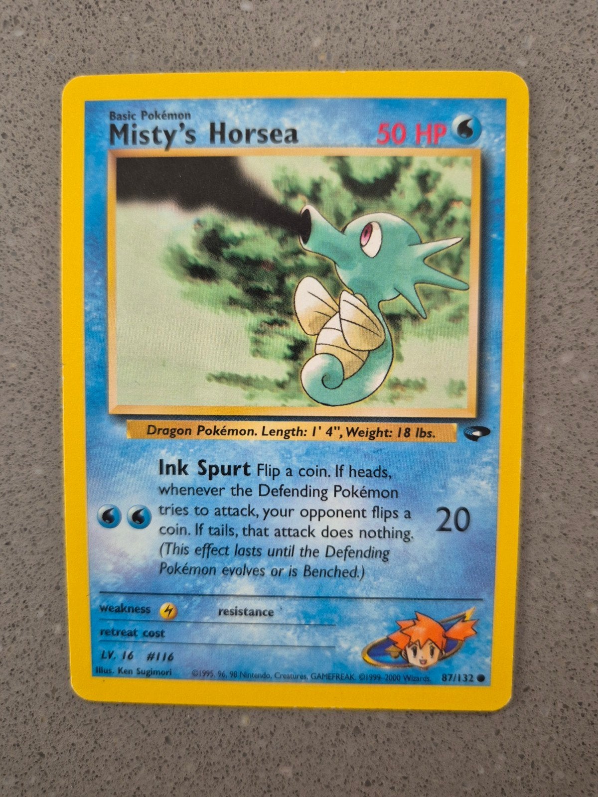 Misty's Horsea Pokémon Kaart (Gym Heroes Set), Ophalen of Verzenden, Zo goed als nieuw, Losse kaart