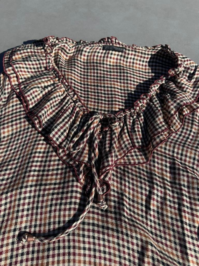 Nieuwe bruin/zwart/ecru geruite Zara blouse, maat L, Bruin, Verzenden, Zara, Maat 42/44 (L)