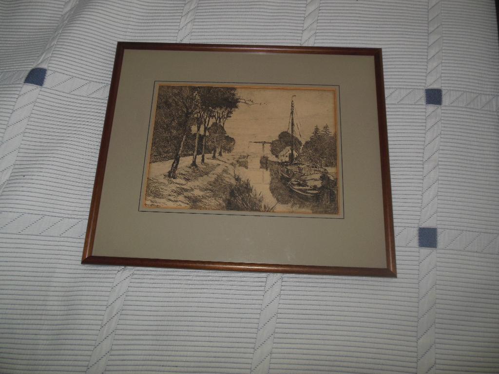 1 ingelijste ets van O.P. Matthes,, Antiek en Kunst, Ophalen of Verzenden, Ets, Ingelijst