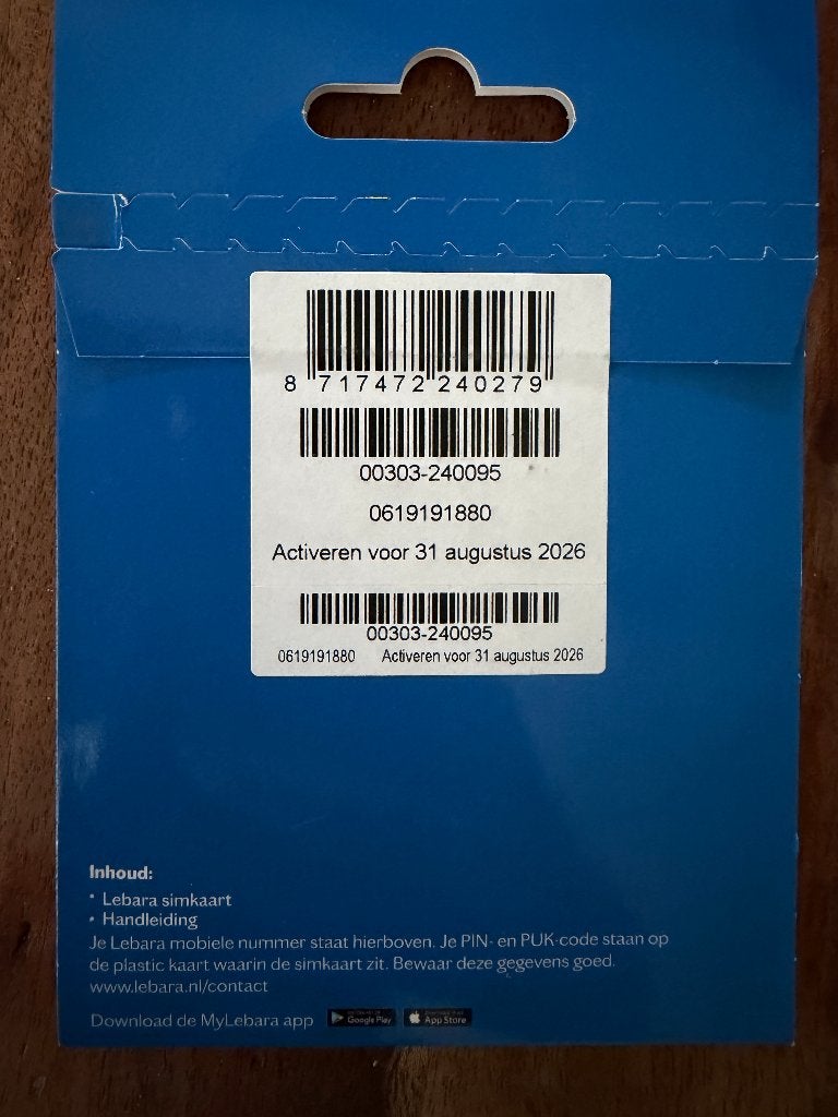 06 1919 1880 Lebara Prepaid Sim, Makkelijk nummer., Verzenden, Nieuw, Overige providers, Simkaart
