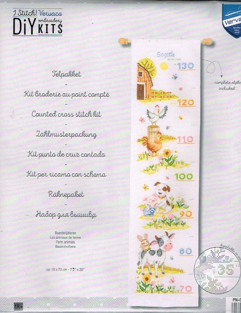 Cado KOOPJE vervaco borduurpakket groeimeter BOERDERIJDIEREN, Ophalen of Verzenden, Nieuw, Handborduren, Borduurpakket
