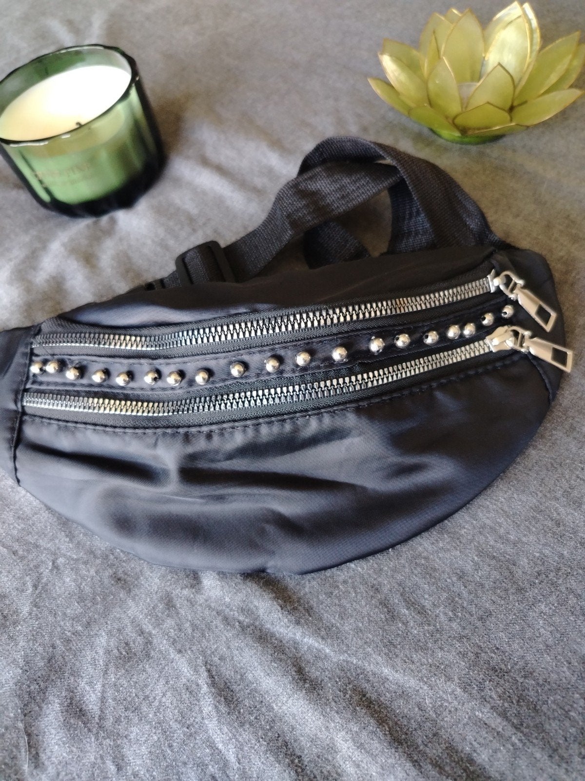 Zwarte heuptas buidel buik tas met studs festival feest, Ophalen of Verzenden, Zo goed als nieuw, Zwart, Overige typen